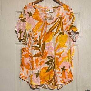 C&C California Orange and Pink Leaf Print‎ Blouse